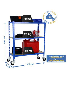 MADERCLICK PLUS Estante Azul/Madeira 3 prateleiras com rodas 2