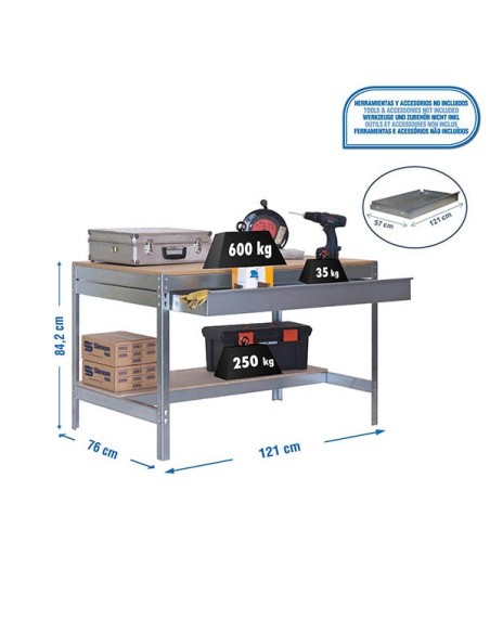 SIMONWORK BT0 BOX Etabli Galva/Bois 2 étagères + tiroir
