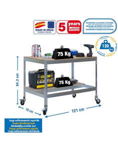 SIMONWORK MOBILE BT0 Etabli Galva/Bois 2 tablettes+roulettes 2