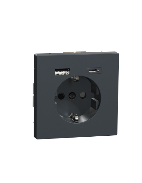 Tomada dupla USB A+C D-life antracite Schuko