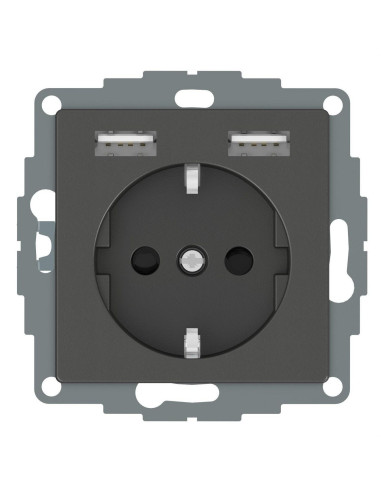 Schuko + 2 cargador USB 2,4A M-ELEGANCE antracita