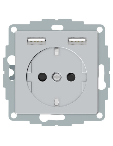 Schuko + 2 chargeur USB 2,4A M-ELEGANCE aluminium
