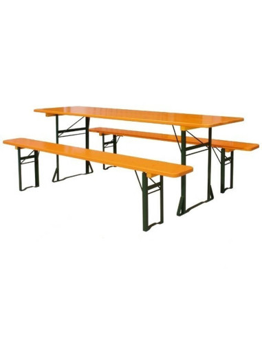Ensemble table et 2 bancs pliants en bois (220...