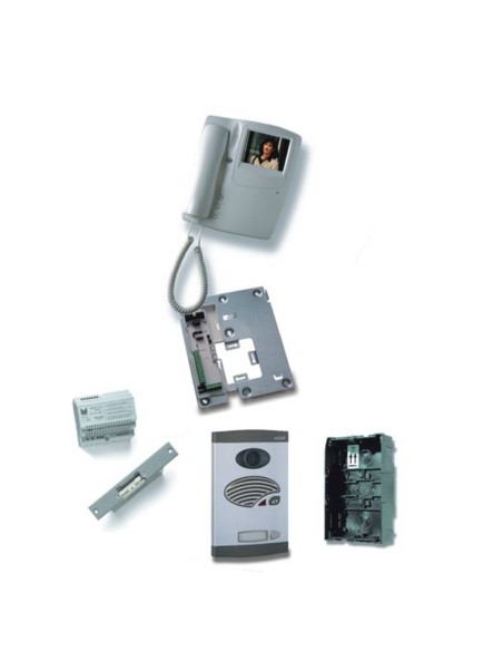 Kit vídeo porteiro 1 botão 4 fios Bus coaxial colorido