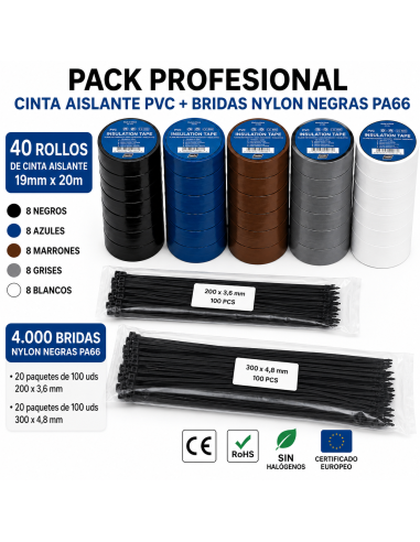 Pack fita isoladora PVC + abraçadeiras de nylon...