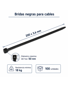 Bridas negras para cables 200 x 3,6 mm – 18 kg – 100... 2