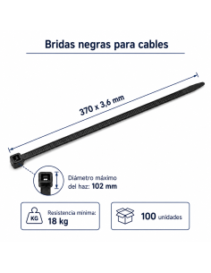 Bridas negras para cables 370 x 3,6 mm – 18 kg – 100... 2