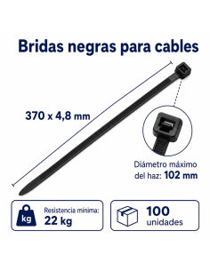 Bridas negras para cables 370 x 4,8 mm – 22 kg – 100... 2