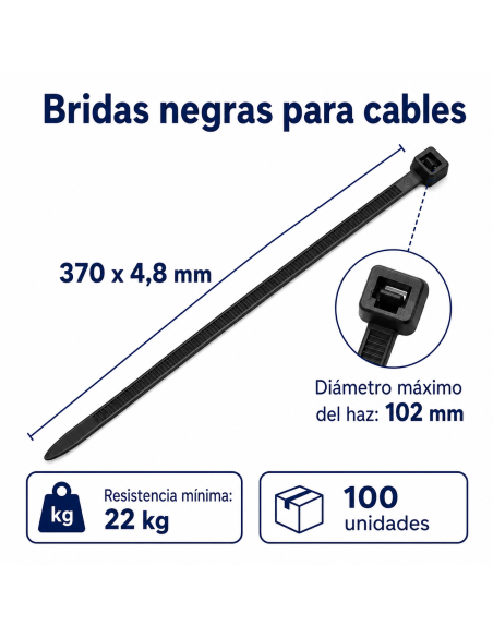 Black cable ties 370 x 4.8 mm – 22 kg – 100 pieces