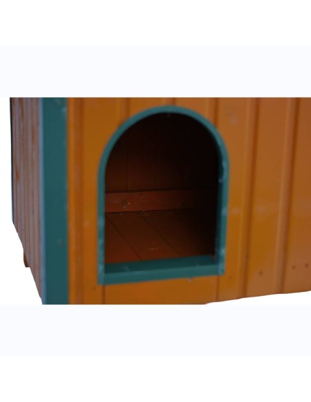 Caseta para Perros RODICIO (65x65x86 cm) – Madera Tratada con Techo de Chapa y Protección Metálica