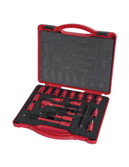 Maletin con llave de carraca reversible 1000 V 18-pzs   1/4"