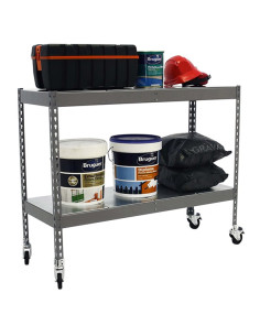 SIMONFORTE METAL Estante cinza/Galva com rodas 2 prateleiras 2