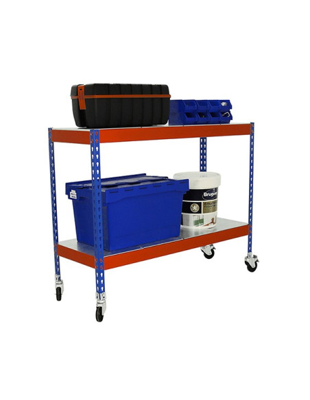 SIMONFORTE METAL Etagère à roulettes Bleu/Orange/Galva 2 étagères