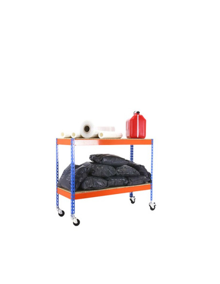 SIMONFORTE CHIPBOARD Bleu/Orange/Étagère en bois à roulettes 2 étagères
